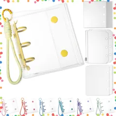 【在庫処分】シール帳 透明 女の子 A8サイズ シールバインダー はがせる バインダー シール帳 台紙 かわいい シール収納 編み込みキーホルダー付き リフィル×20枚 チャック付きボケット×2枚 下敷き×2枚 (イエロー A8)