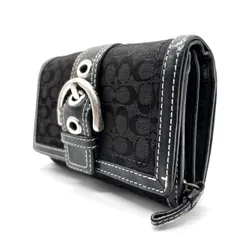 【良品】 COACH Y2K  signature black canvas leather belt design compact wallet unisex コーチ 財布