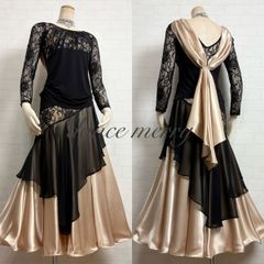 MERRY】新品 社交ダンス 豪華 ツーピース セットアップ 黒 白 サテン