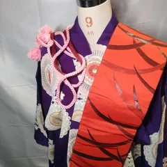 22【美品・セット】アンティーク着物 帯 帯締め セット 振袖  正絹 紫 白 花柄 刺繍 成人式 卒業式 結婚式 お正月 年末年始 着物 和装 和服 JAPAN vintage 骨董 お着物 縁起 初詣 師走 年代物 kimono 紫 オレンジ コスプレ