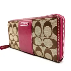 【良品】 COACH 長財布 ロングウォレット ラウンドファスナー レザー 革 キャンバス ベージュ ユニセックス 男女兼用 メンズ レディース