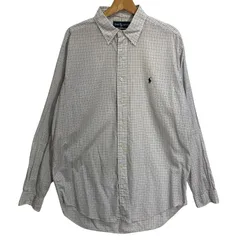 Ralph Lauren/ラルフローレン ギンガムチェックシャツ YARMOUTH 長袖 シャツ ボタンダウン ワンポイント刺繡 ポニー INDONESIA製 メンズ 16-35 ホワイト