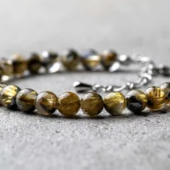 高品質 ブラジル産太陽放射タイチンルチルクォーツ6mm 天然石アクセサリー お守り パワーストーン ブレスレット　- suzukaze22