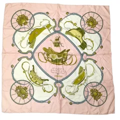 HERMES エルメス カレ90 スカーフ 大判 ピンク SPRINGS 馬車柄 シミ有 hermes シルク100%【中古】JA-25723