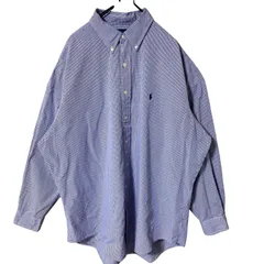 XL ギンガムチェック ボタンダウン ワンポイント パープル 紫 ブルー 青 オーバーサイズ ラルフローレン シャツ レディース ユニセックス メンズ 古着 長袖