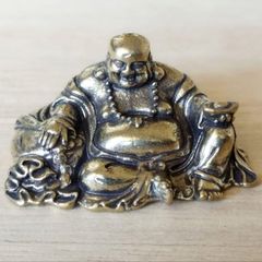 金運招福 布袋様 真鍮 弥勒菩薩 大仏座 縁起物 置物 元宝持ち