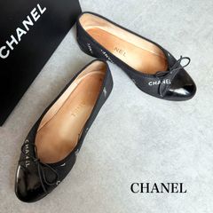 CHANEL】 シャネル ココマーク リボン フラットパンプス 36 黒系