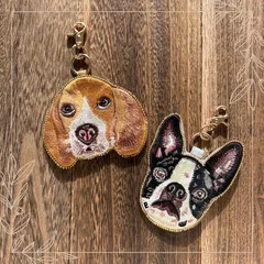 【匿名配送】ドッグ 刺繍 キーポーチ バッグチャーム（ビーグル/フレンチブルドッグ） 東京かんかん COTTAGE