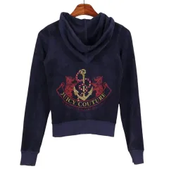 JUICY COUTURE ジューシークチュール ネイビー ツアーベルベット フード ジップアップ 36 /k1596