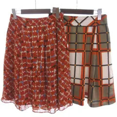 リフレクト Reflect 2点セット まとめ タック フレアスカート ひざ丈 総柄 チェック テラコッタ カーキ系 9 ■FF