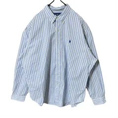 ストライプ ラルフローレン ボタンダウン ホワイト 白 ブルー 青 カジュアル 2XL オーバーサイズ シャツ レディース ユニセックス メンズ 古着 長袖