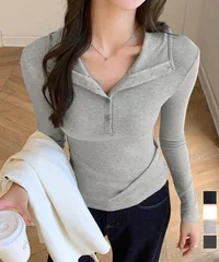 フード付きリブカットソーレディース長袖T