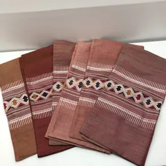 【未使用/タグ付き】Phaeng Mai Gallery タイシルク 手織り クッションカバー 6枚セット ラオス ラオシルク 草木染め 絹 ピンク 赤系 ペンマイギャラリー KSKY10-9844