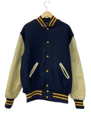 HOLLOWAY (ホロウェイ) スタジャン アワードジャケット USA製 袖レザー 90s 古着 L ネイビー×ベージュ メンズ/045