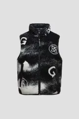 メンズゴルフウェア ブラック & ホワイト フリース パターン リバーシブルベスト