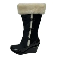 COLE HAAN(コールハーン) ブーツ 7 1/2 B レディース - 黒×アイボリー ウェッジソール レザー、ファー