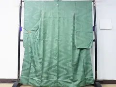 MO-00279 豪華振袖　色無地　流水菊地紋　翡翠色　金通し地　逸品