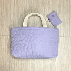 トートバッグ ミルクラテ パープル 花柄 ポケット&フラップポーチ付き ミニトート お出かけバッグ ☆ ハンドメイド