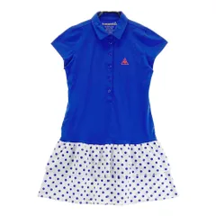 サイズ：L LE COQ GOLF ルコックゴルフ  半袖ワンピース フリル ドット柄 ブルー系 [240101582471] ゴルフウェア レディース ストスト
