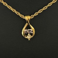 【良品】ニナリッチ NR ロゴ ネックレス ゴールド ペンダント しずく型 ラインストーン付 / Nina Ricci NR Logo Gold Drop Pendant Necklace 1206005
