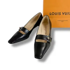ルイヴィトン　LOUIS VUITTON スクエアトゥ　パンプス　ブラック　黒　レザー　シルバー金具　SV ローヒール　34ハーフ