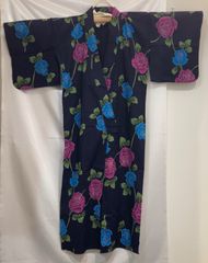 浴衣　:  紺色　ネイビー　薔薇柄　バラ　お花　華やか　お祭り　1206SC
