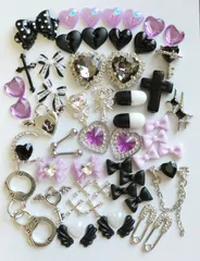 No.382　地雷系　黒　紫　ネイルパーツ　まとめ売り