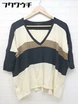 ◇ LAUTREAMONT ロートレアモン Vネック 七分袖 ニット セーター サイズ38 ネイビー アイボリー ブラウン レディース  【1104130001063】