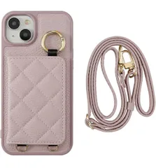 ★HanaRo iPhone15Plus 用 ケース スマホケース 鏡 ミラー 付き キルティング カード収納 背面ポケット ﾗｲﾄﾊﾟｰﾌﾟﾙ