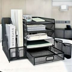 【新品?未使用】 デスクオーガナイザー 5段 ペーパートレイ ファイルホルダー オーガナイザー 引き出し ペンホルダー メッシュ 収納 卓上収