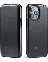 ★iPhone14 Pro ケース 6.1インチ対応 縦型 薄型 縦開き カバー 上下の開閉式 ハードPCケース シンプル 上下開き 衝撃吸収 携帯カバー(ブラック)