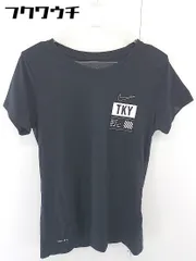 ◇ NIKE ナイキ スウッシュ ロゴ プリント クルーネック 半袖 Tシャツ カットソー サイズL ブラック レディース  【中古】 【1107120014470】