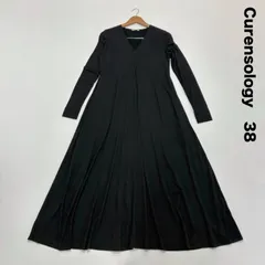 Curensology カレンソロジー⭐︎Vネックロングスリーブフレアワンピース ブラック 黒 38  マキシ