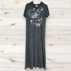 1386 ストレンジヘブン Strange Heaven ロングワンピース 半袖 (L) グレー 水玉 ドット 総柄