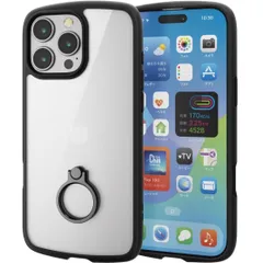 エレコム ELECOM iPhone 16 Pro Max ケース クリア 耐衝撃 衝撃吸収 リング付き ハイブリッド 薄型 軽量 ストラップホール付き 全周エアークッション ストラップホルダーシート付 ブラック PM-A24DTSLFCRBK