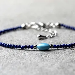 キングマンターコイズ オーバル / ラピスラズリ2mm 天然石アクセサリー 12月の誕生石 お守り パワーストーン ブレスレット　- suzukaze22