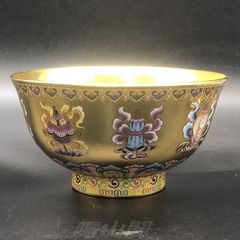 銅器 吉祥八宝碗 色絵法宝碗 装飾品 工芸品 美術品 置物