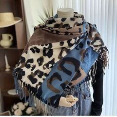 シックなレオパードプリントカラーブロックスカーフ - 快適なポリエステルタッセルショール、秋冬ファッションアイテム