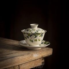 手?蓋碗 茶杯 茶碗エナメルセラミック蓋碗150ml (高さ 9 cm×径 9.5cm)手描きのグラデーション3タレント カンフーティーセット手作りの陶