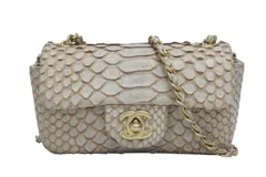 極美品 CHANEL シャネル Sフラップ Sチェーンショルダーミニバッグ 15番台 ココマーク パイソンレザー ベージュ ゴールド金具 中古 4b010114