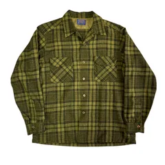 60s Pendleton ペンドルトン ボードシャツ BoardShirt Lサイズ カーキ マスタード オンブレ シャドーチェック 高配色 Vintage ヴィンテージ オープンカラー 開襟 70年代 60年代 ウールシャツ