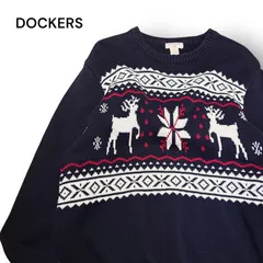 【コットン100％】DOCKERS ドッカーズ ノルディックセーター ニット デザイン古着 XL 冬