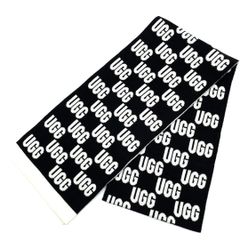 UGG アグ マフラー ロゴ総柄 白黒 ユニセックス ストール OS フリーサイズ ウール混 アクリル ナイロン 防寒 冬 ブラック ホワイト モノトーン シンプル カジュアル スカーフ チェック