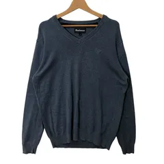 BARBOUR バブアー Vネック ニット セーター ワンポイント刺繡 Lサイズ ブルーのサムネイル