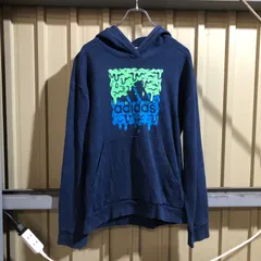 1076 adidas パーカー ネイビー XL アディダス スウェット プリントロゴ 古着卸 アメリカ仕入