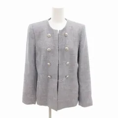 ザラ ZARA 美品 ノーカラージャケット ツイード ダブルボタン M 水色 ライトブルー /HO