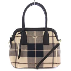 ケイトスペード KATE SPADE 2WAY ハンドバッグ ショルダーバッグ レザー キャンバス 切替 チェック柄 ロゴ ベージュ 黒 ブラック /BB