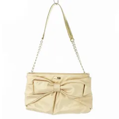 ケイトスペード KATE SPADE ハンドバッグ パーティバッグ ミニ ナイロン レザー 革 ラメ リボンモチーフ ロゴプレート チェーン ゴールドカラー /CK24 ■GY18