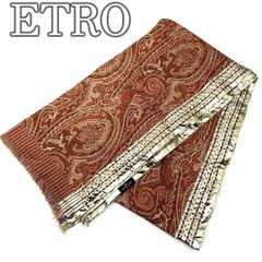 ETRO エトロ マフラー ストール ウール シルク混 ブラウン ペイズリー ゴールド 縁取り 大判 イタリア 高級素材 レディース メンズ ユニセックス 防寒 秋冬 エトロミラノ