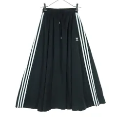 adidas アディダス トレフォイルロゴ ロング丈 フレアスカート XS ブラック サイドライン レディース 古着